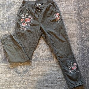 Style & Co. Olive pants with Floral Embroidery